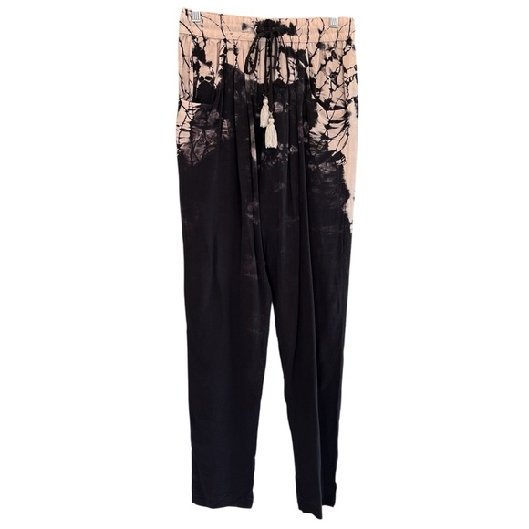 Gypsy 05 Pants - Gypsy 05 Silk Tie Dye Elastic Waist Pull On Pants Black Cream Small Boho Casual